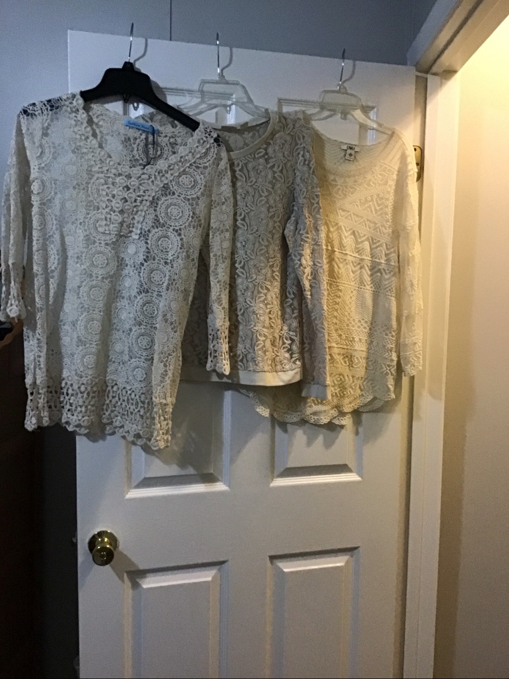 Cream Crochet Lace look 3/4 sleeve and 1 long sleeve top. Bundle of 3